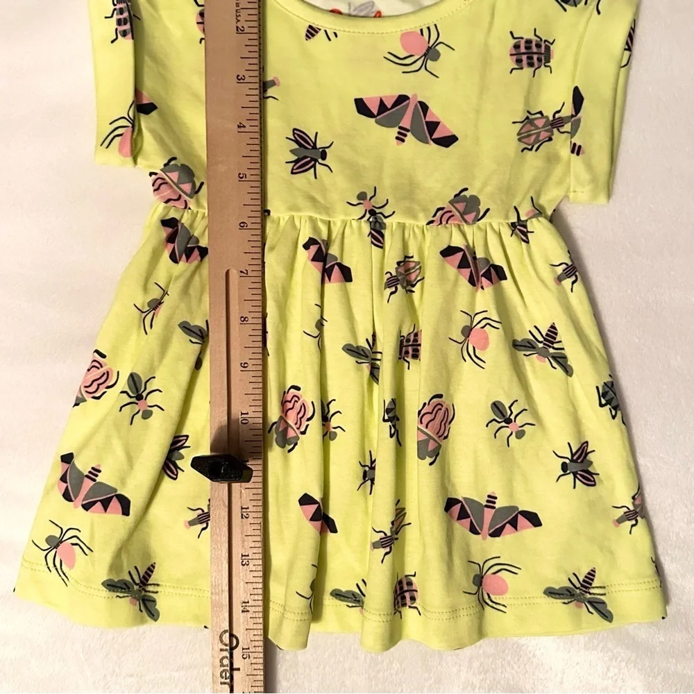 Piccolina Entomology Anna Rolled Sleeve Baby Girl Dress 6-12M insects yellow NWT